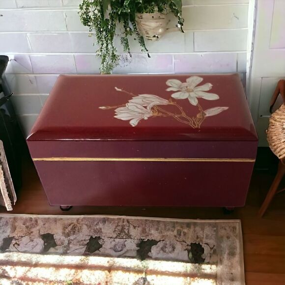 Otagiri Lacquerware Jewelry Box Magnolia Japan Musical Mirror Felt VIDEO Vtg 80s - Picture 16 of 16